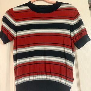 Zara Navy and Red Striped Knit Top